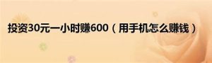 投资30元一小时赚600（投资30元一小时赚600是真的吗）